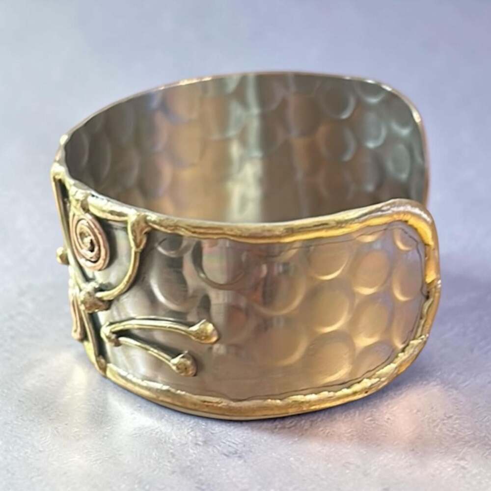Artisan Handcrafted Mixed Metal Cuff Bracelet Stainless Steel Copper Brass
